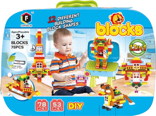 Bộ hộp đựng hình khối và bàn lắp ráp 2in1 78pcs RFD371890 C407 (Xanh Dương)