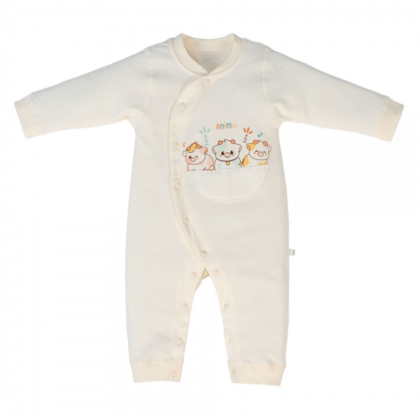 Bodysuit đông vải mỏng Animo MN1024016_M8990 (0-9M,Kem)