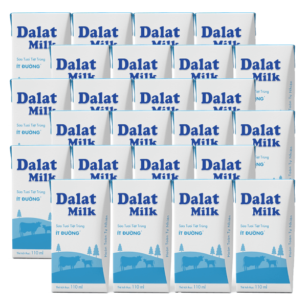 Combo 6 lốc Sữa tươi tiệt trùng Dalat Milk ít đường 110ml (lốc 4 hộp)