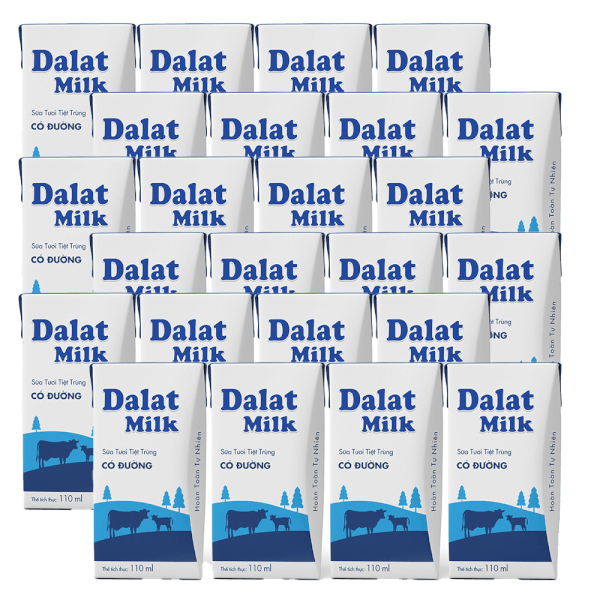 Combo 6 lốc Sữa tươi tiệt trùng Dalat Milk có đường 110ml (lốc 4 hộp)