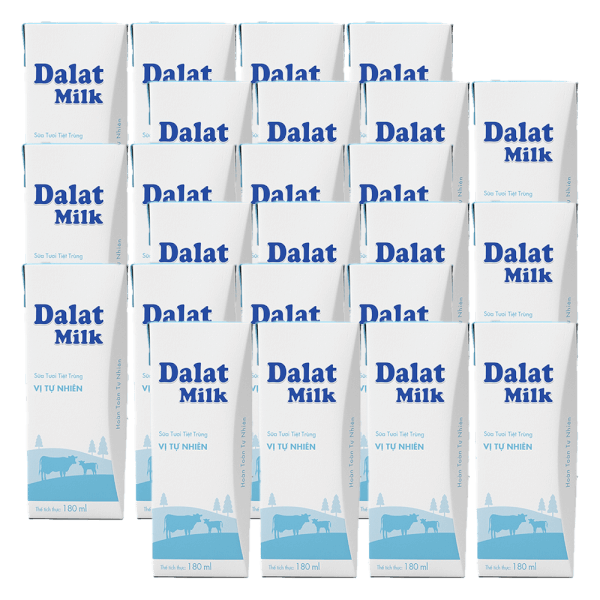 Combo 6 lốc Sữa tươi tiệt trùng Dalat Milk ít đường 180ml (lốc 4 hộp)