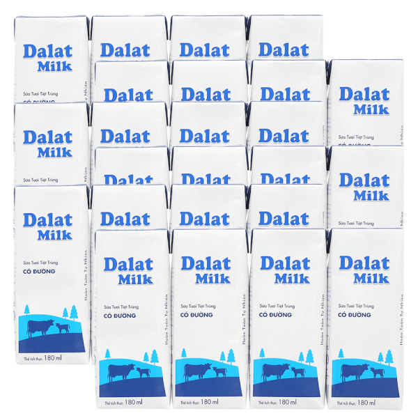 Combo 6 lốc Sữa tươi tiệt trùng Dalat Milk có đường 180ml (lốc 4 hộp)