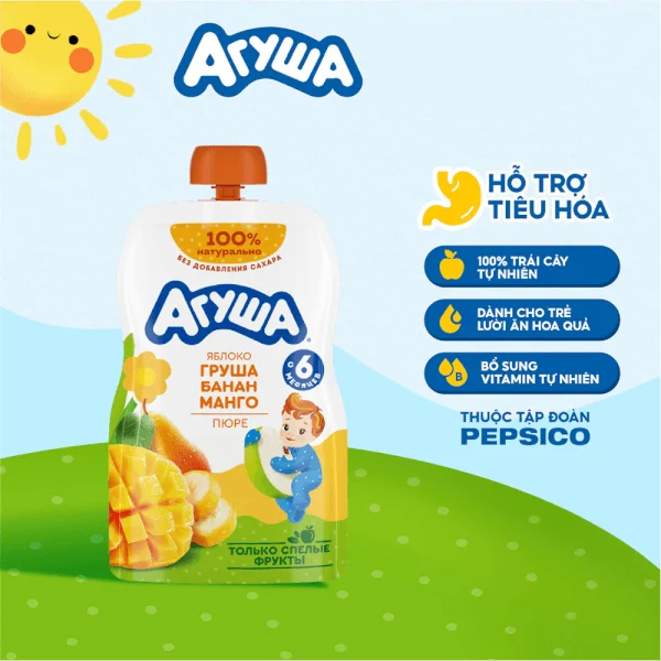 Combo 2 Trái cây nghiền vị táo, lê, chuối và xoài Agusha