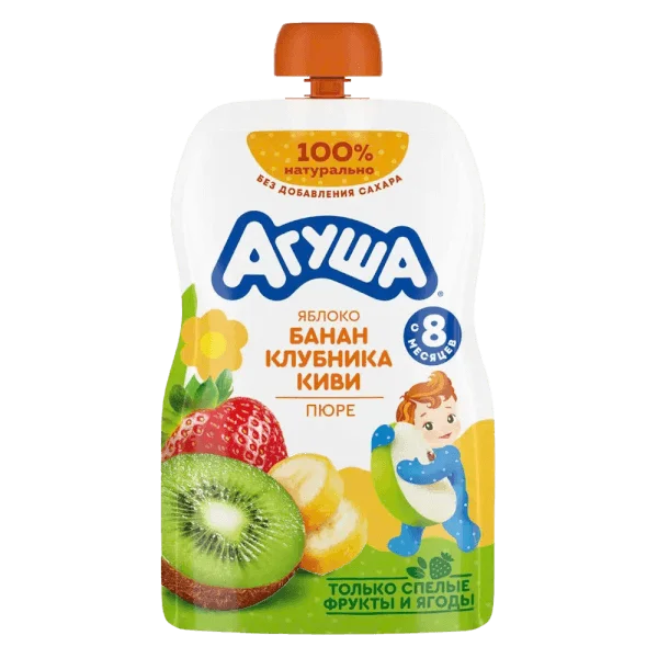 Trái cây nghiền vị táo, chuối, dâu tây và kiwi Agusha