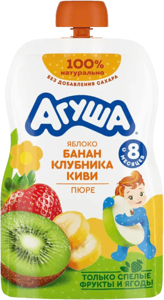 Trái cây nghiền vị táo, chuối, dâu tây và kiwi Agusha