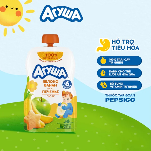 Combo 2 Trái cây nghiền vị táo, chuối và bánh quy Agusha