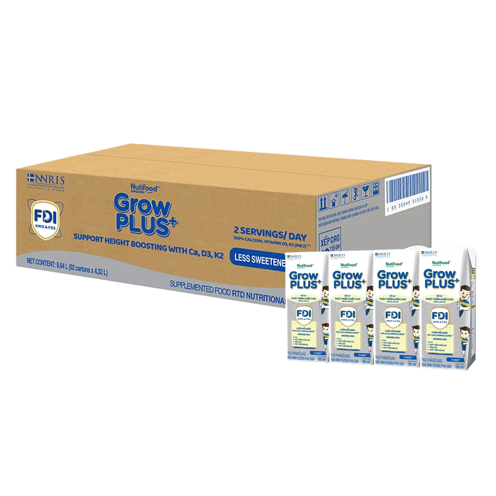 2 Thùng Sữa dinh dưỡng pha sẵn GrowPLUS+ (Bạc) 180ml, lốc 4 hộp (Từ 1 tuổi)