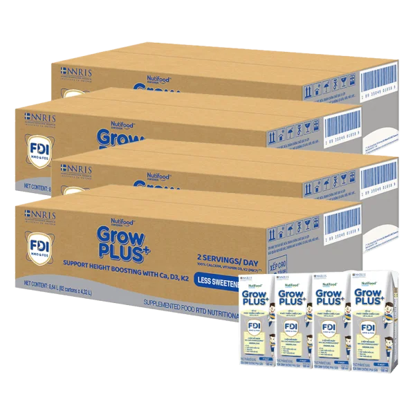 Combo 4 thùng Sữa GrowPLUS+ (Bạc) 180ml, 48 lốc (4 thùng 12 lốc hoặc 8 thùng 6 lốc)