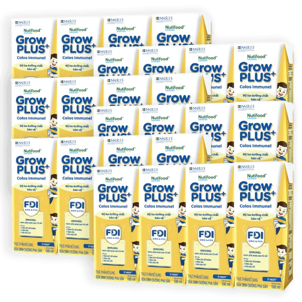 Thùng Sữa dinh dưỡng pha sẵn GrowPLUS+ Colos Immunel 180ml, lốc 4 hộp (Từ 1 tuổi)