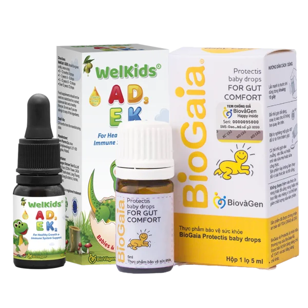 Combo 1 Thực phẩm bảo vệ sức khỏe BioGaia Protectis baby drops và 1 Thực phẩm bảo vệ sức khỏe Welkids AKDE