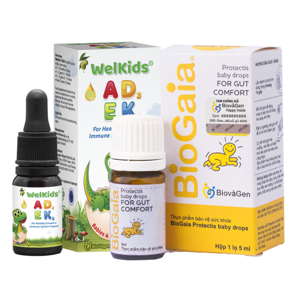 Combo 1 Thực phẩm bảo vệ sức khỏe BioGaia Protectis baby drops và 1 Thực phẩm bảo vệ sức khỏe Welkids AKDE