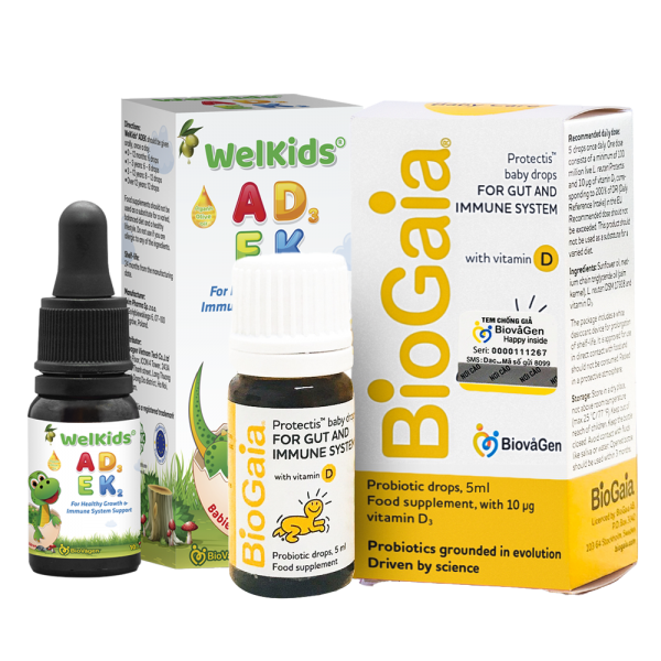 Combo 1 Thực phẩm bảo vệ sức khỏe BioGaia Protectis baby drops with vitamin D3 và Thực phẩm bảo vệ sức khỏe Welkids AKDE