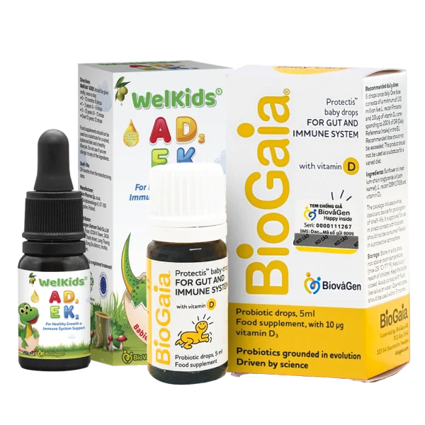 Combo 1 Thực phẩm bảo vệ sức khỏe BioGaia Protectis baby drops with vitamin D3 và Thực phẩm bảo vệ sức khỏe Welkids AKDE