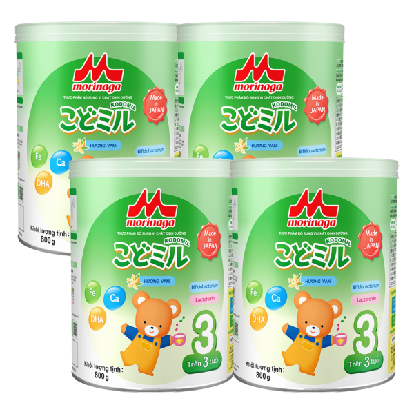 Combo 4 Sữa Morinaga số 3 800g hương vani (Kodomil, trên 3 tuổi)