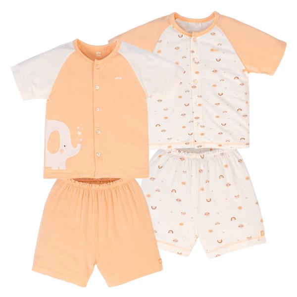 Set 2 Bộ kháng khuẩn Modal ngắn Animo VD0724027 (0-24M,Trắng phối cam)