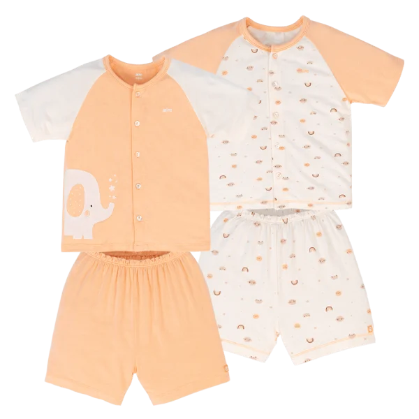 Set 2 Bộ kháng khuẩn Modal ngắn Animo VD0724027 (0-24M,Trắng phối cam)