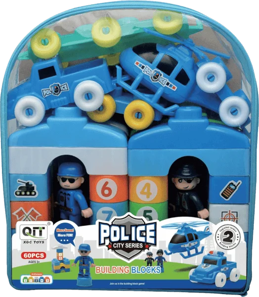 Balo xếp hình khối kèm xe, máy bay và mô hình cảnh sát 60pcs YN579835 C407 (Xanh dương)