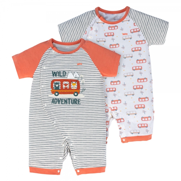 Set 2 Bodysuit kháng khuẩn Modal đùi Animo VD0724035 (0-12M,Đỏ-Xám)