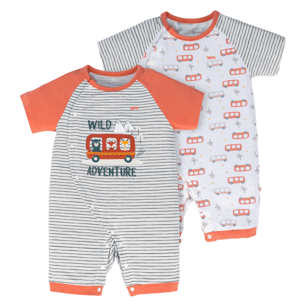 Set 2 Bodysuit kháng khuẩn Modal đùi Animo VD0724035 (0-12M,Đỏ-Xám)