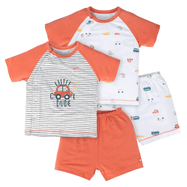 Set 2 Bộ kháng khuẩn Modal ngắn Animo VD0724031 (0-24M,Đỏ phối trắng)