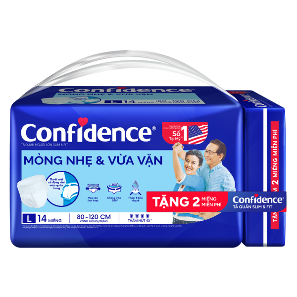 Tã quần người lớn Confidence Mỏng nhẹ & vừa vặn (size L, 14M)