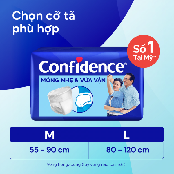 Tã quần người lớn Confidence Mỏng nhẹ & vừa vặn (size L, 14M)