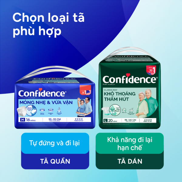 Tã quần người lớn Confidence Mỏng nhẹ & vừa vặn (size L, 14M)