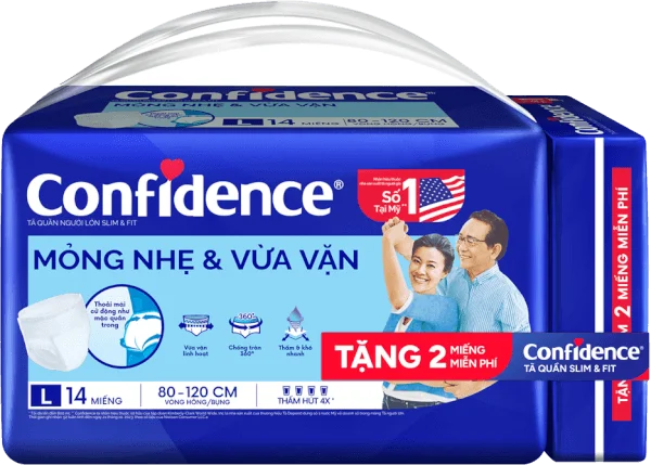 Tã quần người lớn Confidence Mỏng nhẹ & vừa vặn (size L, 14M)
