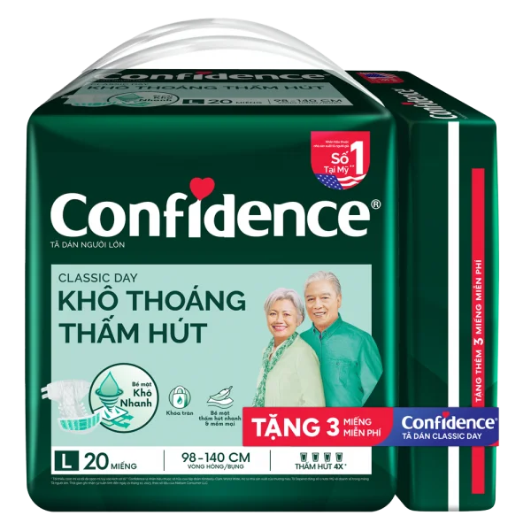 Tã dán người lớn Confidence Khô thoáng, thấm hút (size L, 20M)