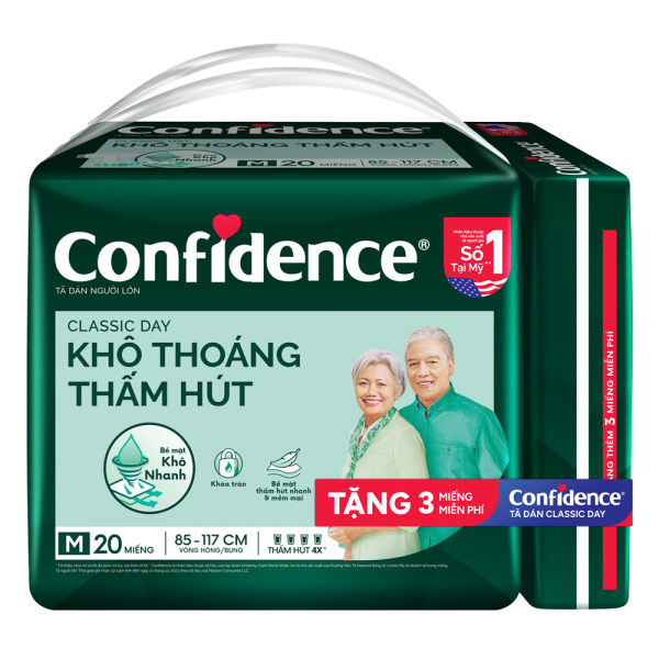 Tã dán người lớn Confidence Khô thoáng, thấm hút (size M, 20M)