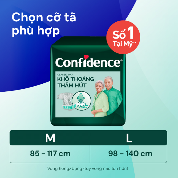 Tã dán người lớn Confidence Khô thoáng, thấm hút (size M, 20M)