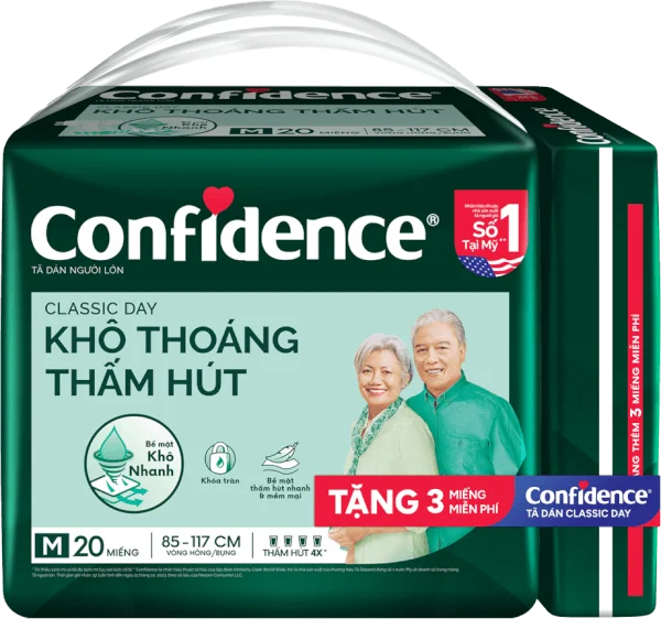 Tã dán người lớn Confidence Khô thoáng, thấm hút (size M, 20M)