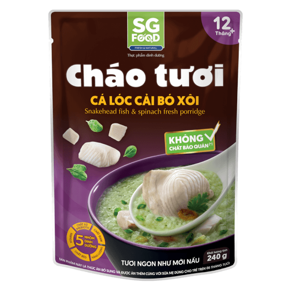 Cháo Cá lóc, Cải bó xôi, SG Food, 270g (Giao bao bì ngẫu nhiên)