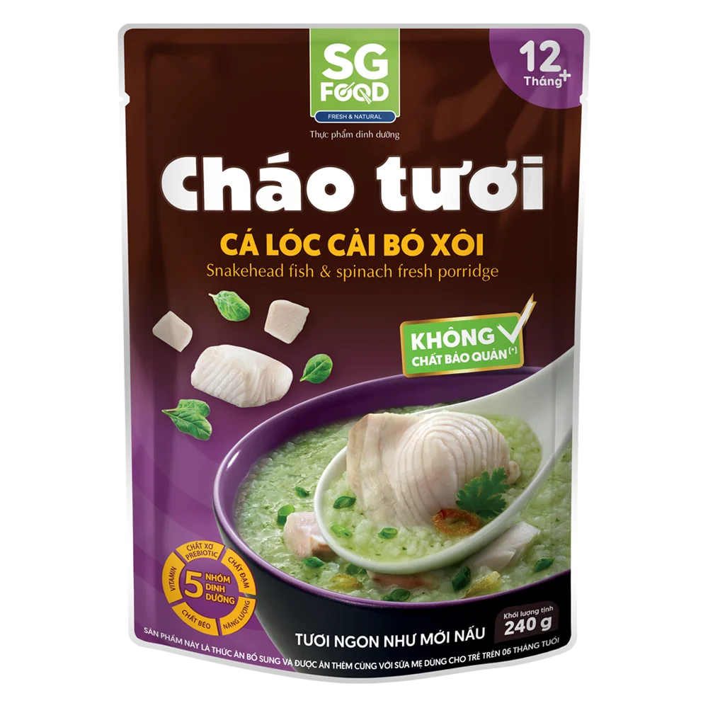 Combo 2 cháo Cá lóc, Cải bó xôi, SG Food, 270g