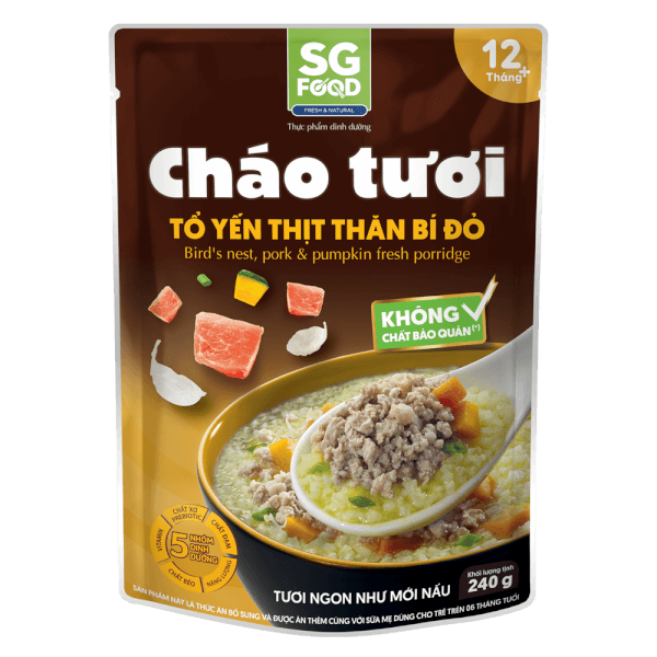 Cháo Thịt thăn bằm, Bí đỏ, SG Food, 270g (Giao bao bì ngẫu nhiên)