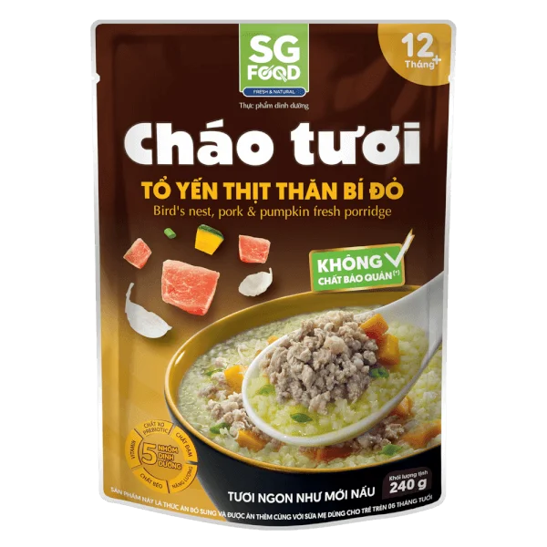 Cháo Thịt thăn bằm, Bí đỏ, SG Food, 270g (Giao bao bì ngẫu nhiên)