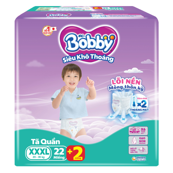 Combo 3 gói Bỉm tã quần Bobby size XXXL 24 miếng (20-35kg)