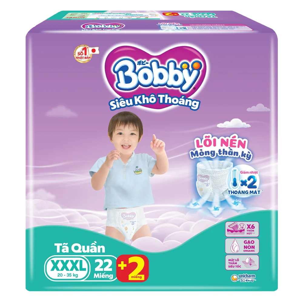 Bỉm tã quần Bobby size XXXL 22 miếng (20-35kg) (giao bao bì ngẫu nhiên)