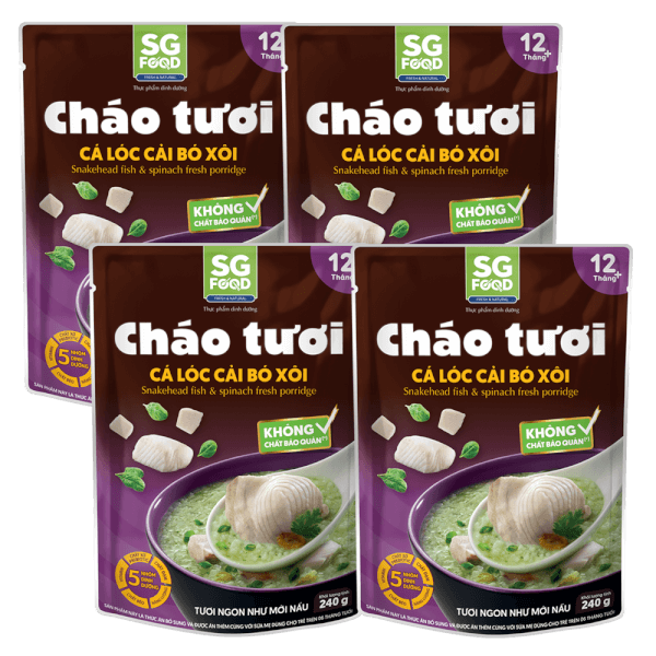 Combo 4 Cháo Cá lóc, Cải bó xôi, SG Food, 270g