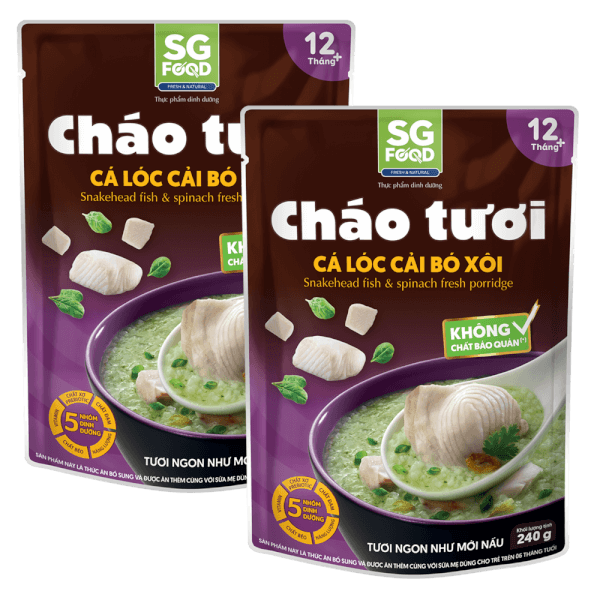 Combo 2 cháo Cá lóc, Cải bó xôi, SG Food, 270g