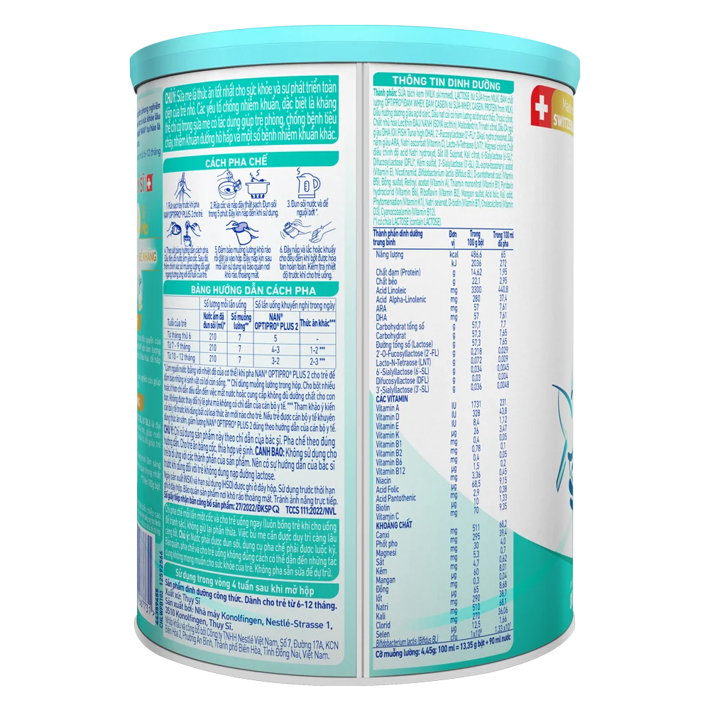 Sữa Nan Optipro PLUS 2 800g, với 5HMO, sản xuất tại Thụy Sỹ (6-12 tháng) (Giao bao bì ngẫu nhiên)