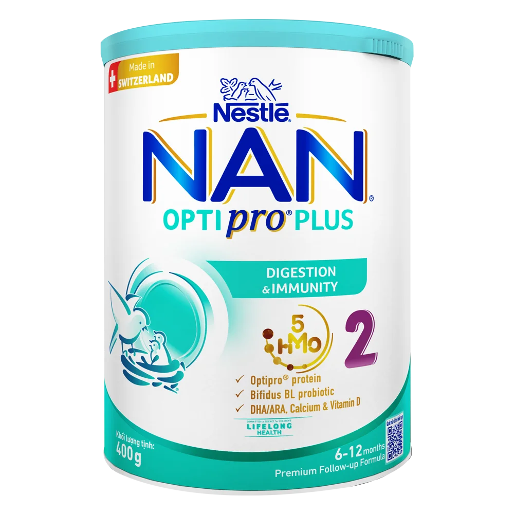 Sữa Nan Optipro PLUS 2 400g, với 5HMO, sản xuất tại Thụy Sỹ (6-12 tháng) (Giao bao bì ngẫu nhiên)