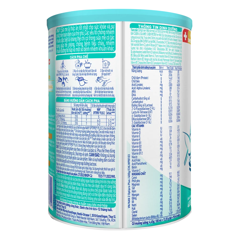 Sữa Nan Optipro PLUS 2 400g, với 5HMO, sản xuất tại Thụy Sỹ (6-12 tháng) (Giao bao bì ngẫu nhiên)