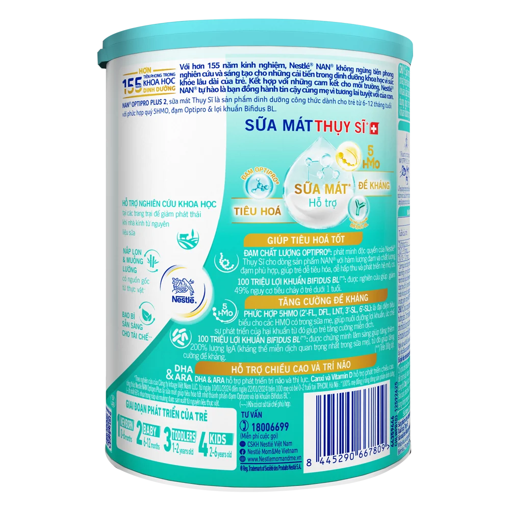 Sữa Nan Optipro PLUS 2 400g, với 5HMO, sản xuất tại Thụy Sỹ (6-12 tháng) (Giao bao bì ngẫu nhiên)