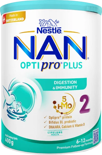 Sữa Nan Optipro PLUS 2 400g, với 5HMO, sản xuất tại Thụy Sỹ (6-12 tháng) (Giao bao bì ngẫu nhiên)