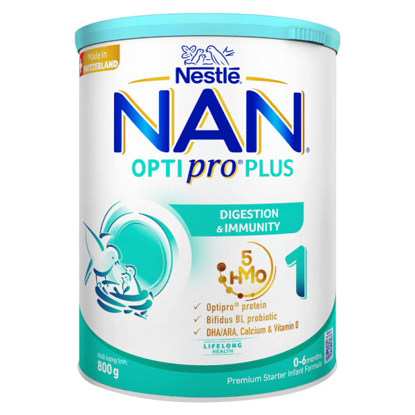 Sữa Nan Optipro PLUS 1 800g, với 5HMO, sản xuất tại Thụy Sỹ (0-6 tháng) (Giao bao bì ngẫu nhiên)