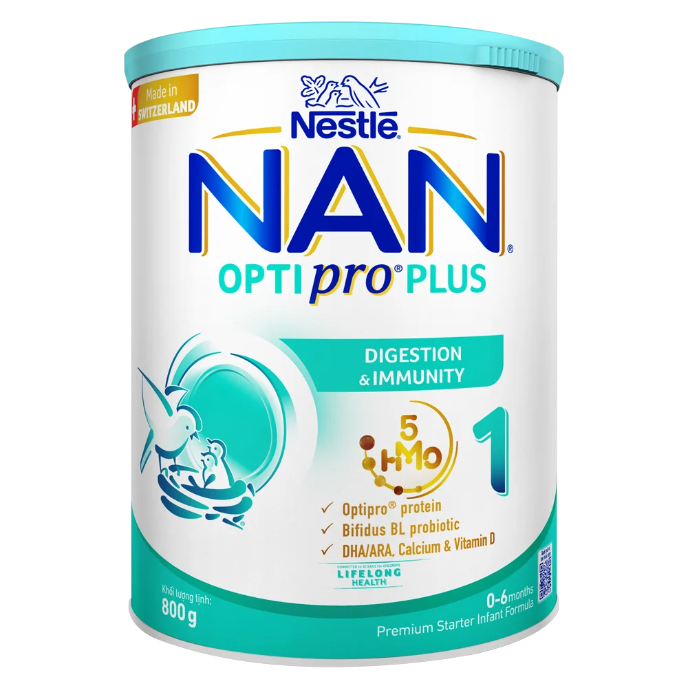 Sữa Nan Optipro PLUS 1 800g, với 5HMO, sản xuất tại Thụy Sỹ (0-6 tháng) (Giao bao bì ngẫu nhiên)