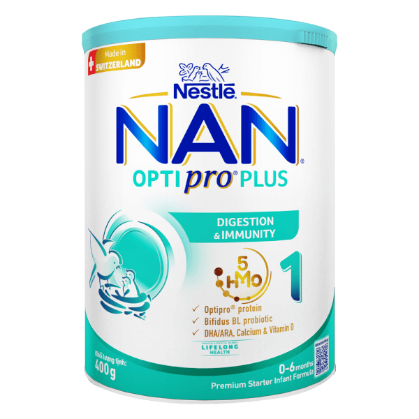 Sữa Nan Optipro PLUS 1 400g, với 5HMO, sản xuất tại Thụy Sỹ (0-6 tháng) (Giao bao bì ngẫu nhiên)