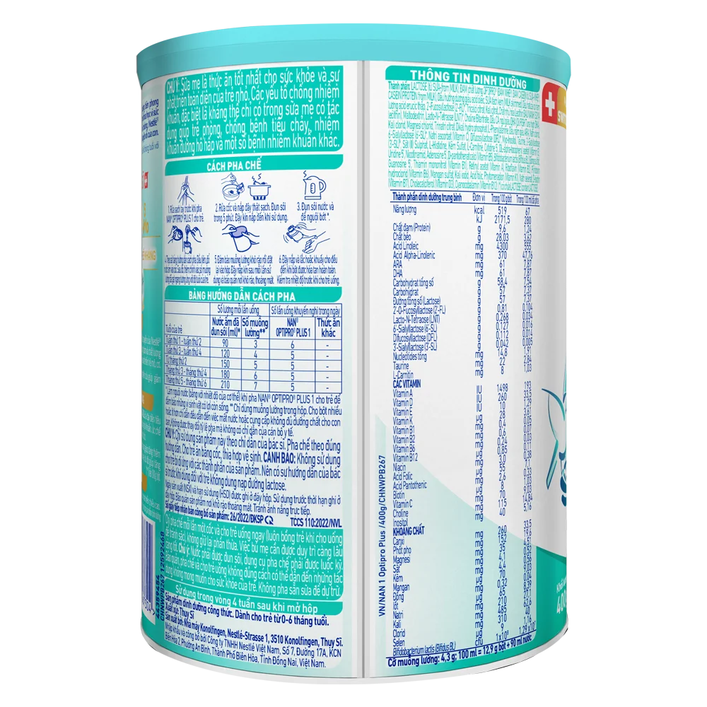 Sữa Nan Optipro PLUS 1 400g, với 5HMO, sản xuất tại Thụy Sỹ (0-6 tháng) (Giao bao bì ngẫu nhiên)