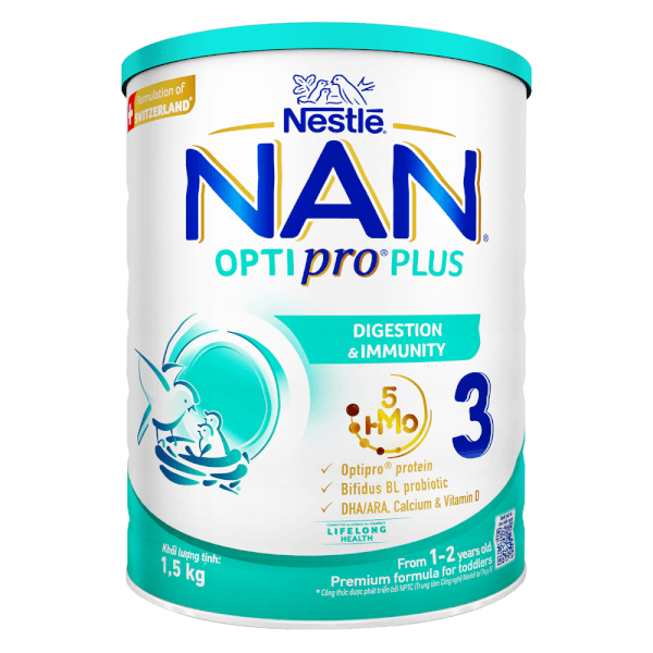 Sữa Nan Optipro PLUS 3 1.5kg, với 5HMO, công thức từ Thụy Sĩ (1-2 tuổi) (Giao bao bì ngẫu nhiên)